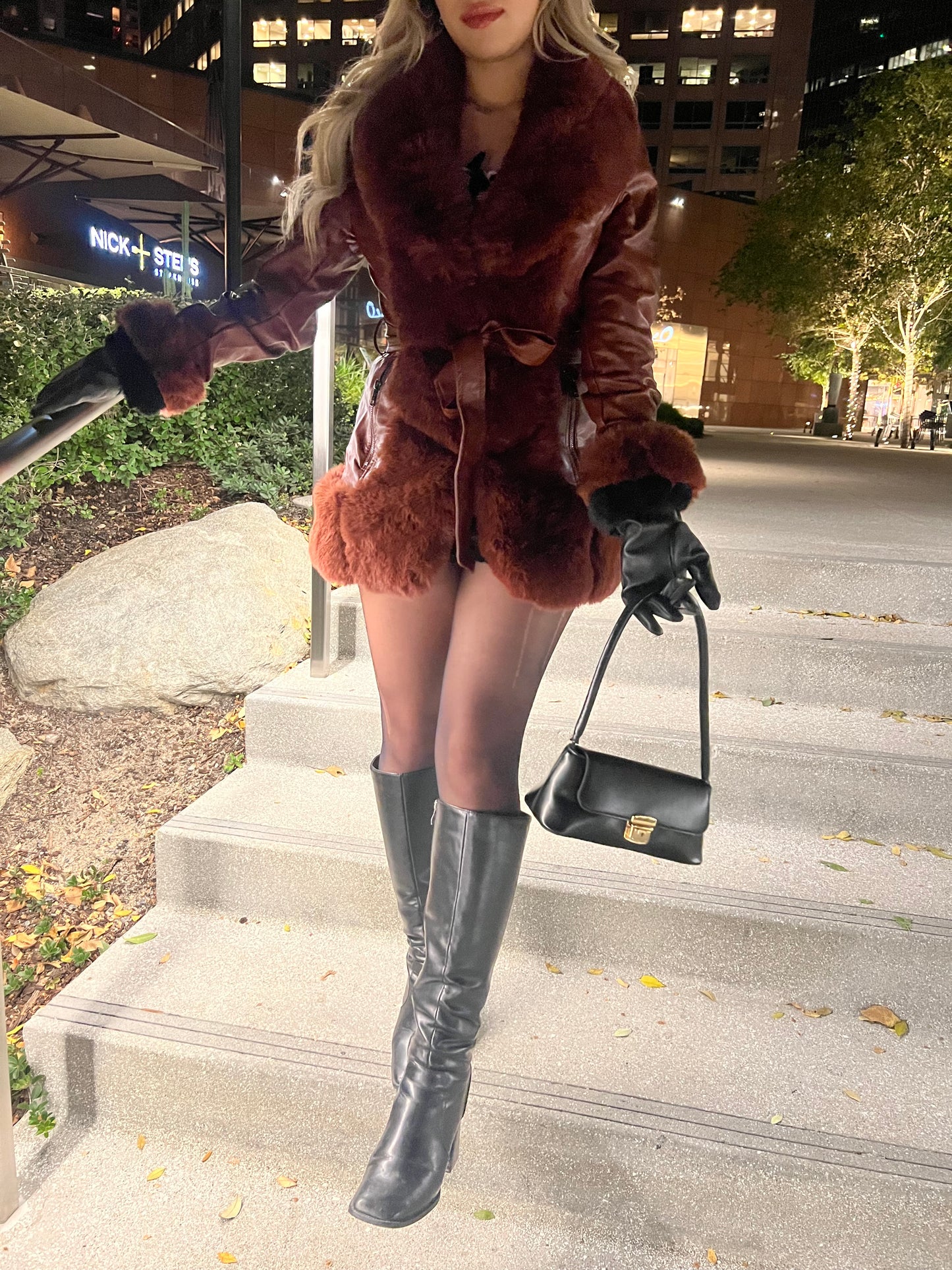 Cherié Wine Belted Fur Coat