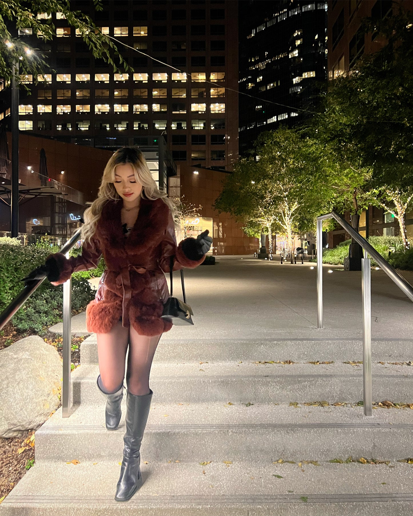 Cherié Wine Belted Fur Coat