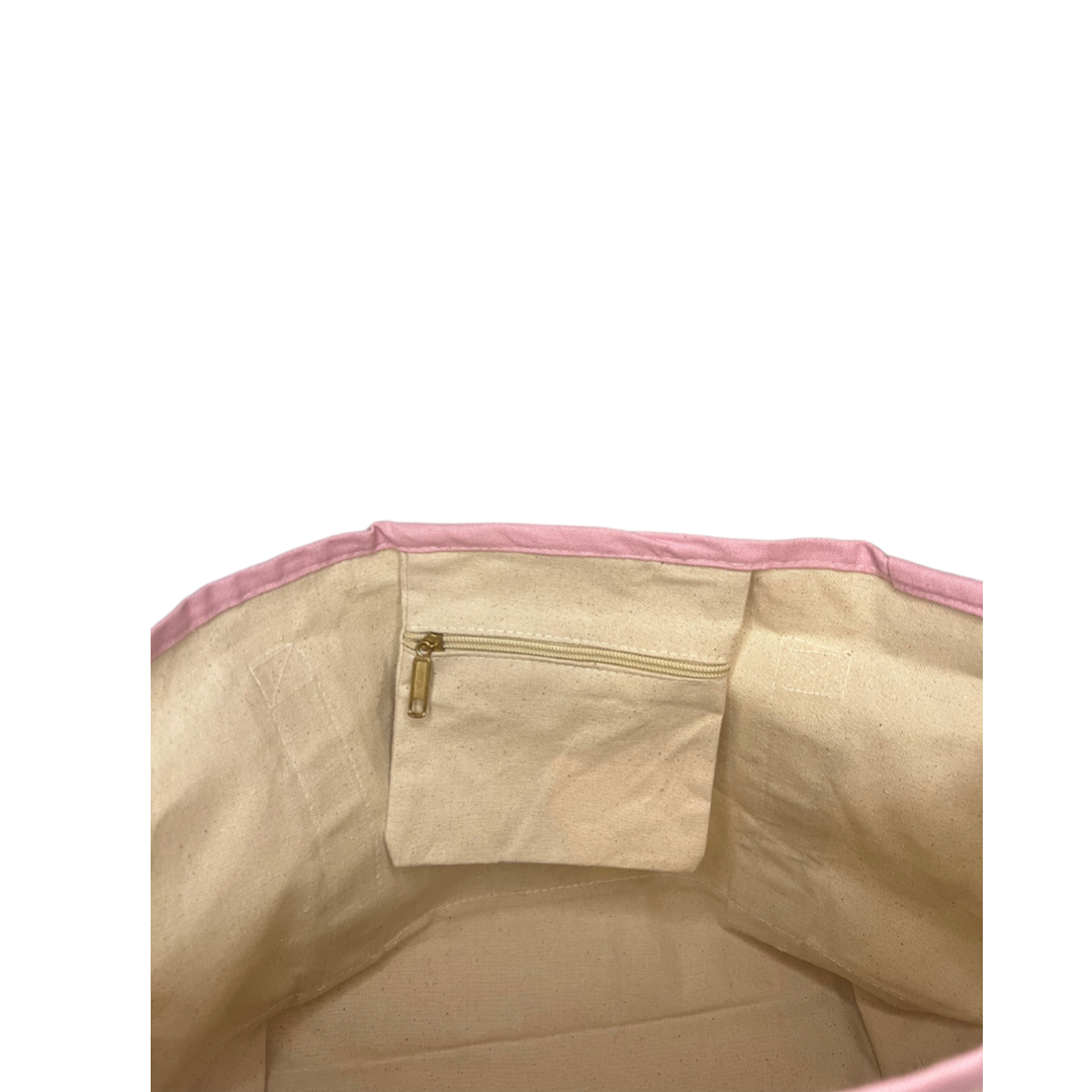 pink outlined strawberry + lemon tote