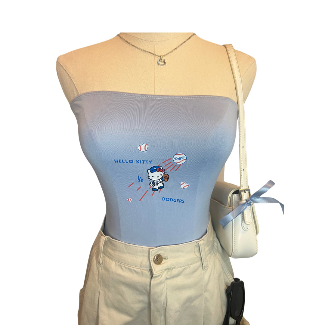Hello Kitty throws a pitch -baby blue tube top