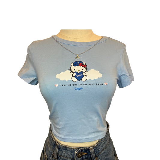 Hello Kitty in the clouds - cropped baby blue tee